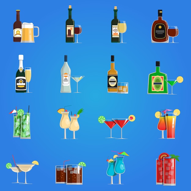 Gratis vector cocktail pictogrammen platte set