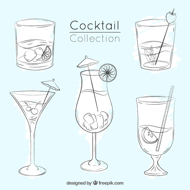 Gratis vector cocktail schetsen instellen