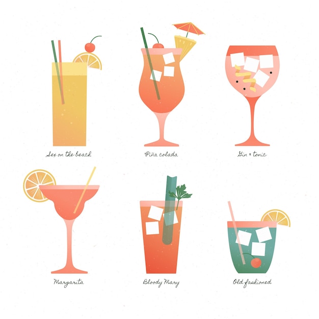 Cocktailcollectie in plat ontwerp