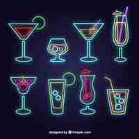 Gratis vector cocktailcollectie met neonlichtstijl