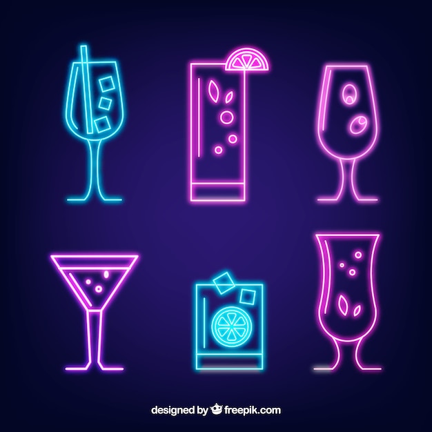Cocktailcollectie met neonlichtstijl