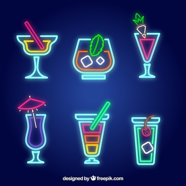 Gratis vector cocktailcollectie met neonlichtstijl