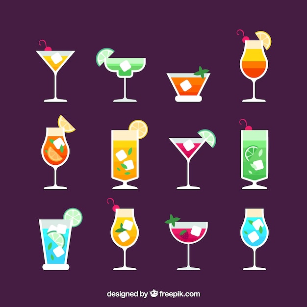 Gratis vector cocktailcollectie met plat ontwerp