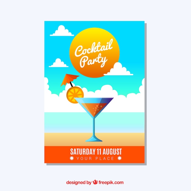 Gratis vector cocktailfeestbrochure in vlakke vormgeving