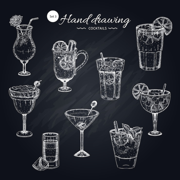 Gratis Vector cocktails hand getrokken collectie