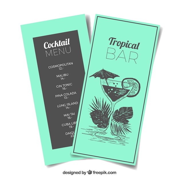 Gratis vector cocktails menusjabloon in aquarel stijl