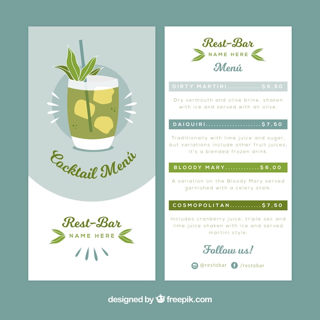 Gratis vector cocktails menusjabloon