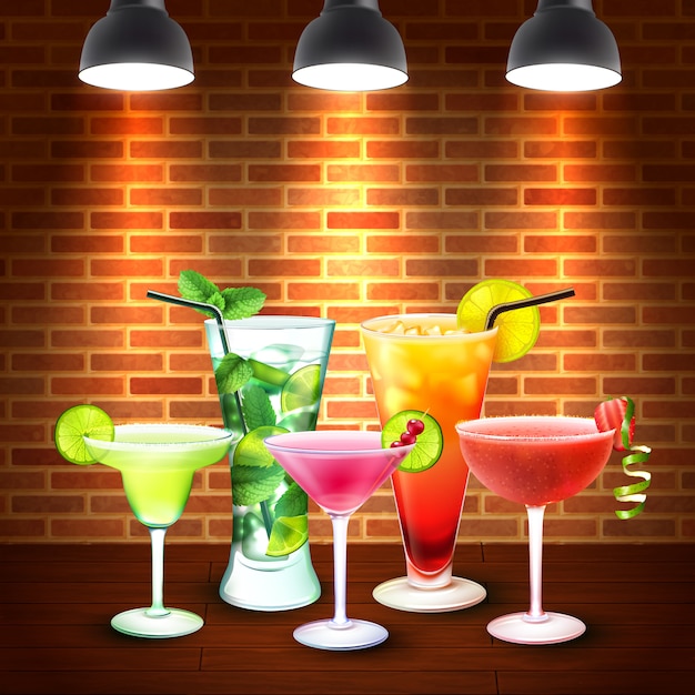 Gratis vector cocktails realistische gekleurde compositie