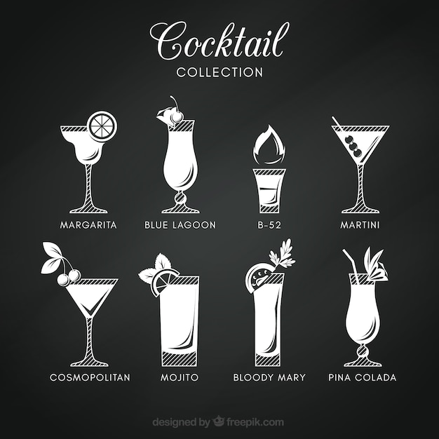 Gratis vector cocktailsinzameling in bordstijl