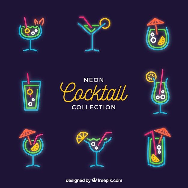Cocktailsverzameling met neonlicht