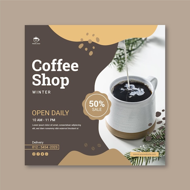 Gratis vector coffeeshop vierkante flyer-sjabloon