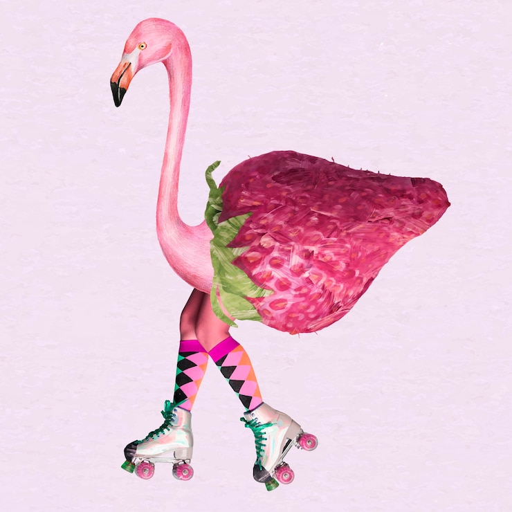 Gratis Vector collage funky retro sticker vector, roze flamingo mixed media kunst