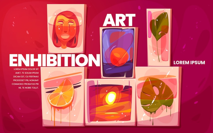 Gratis Vector collectie kunsttentoonstelling in cartoonstijl