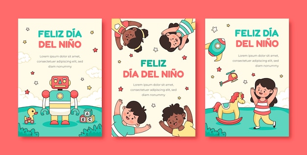 Collectie met de hand getekende kaartjes in het Spaans voor de viering van Kinderdag