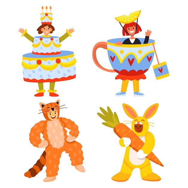 Gratis vector collectie platte carnavalskostuums