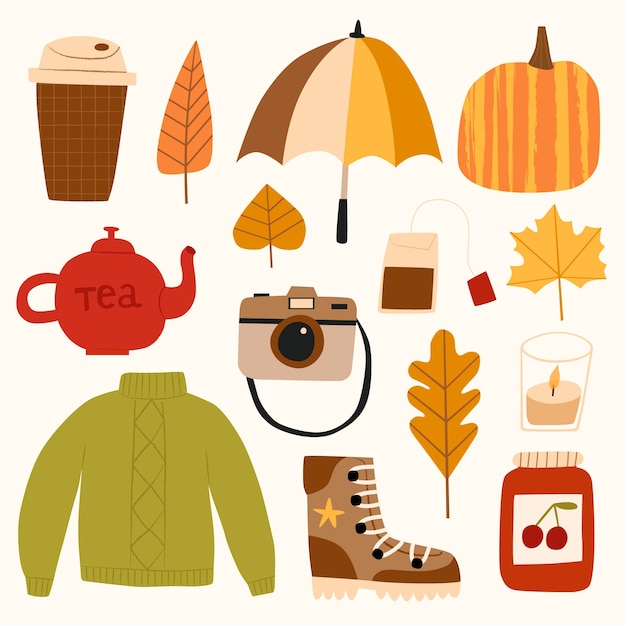 Gratis vector collectie platte designelementen voor het herfstseizoen