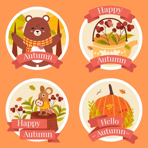 Gratis vector collectie platte etiketten voor het herfstseizoen