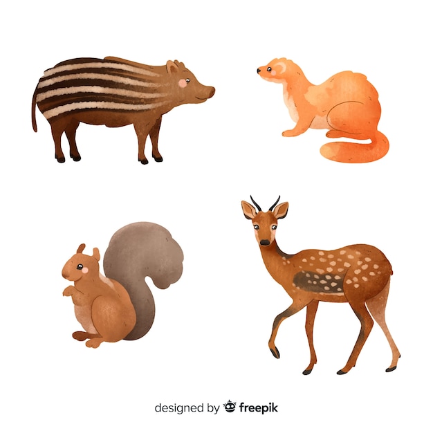 Gratis vector collectie van aquarel bos dieren