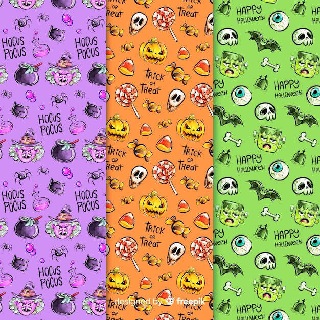 Collectie van aquarel halloween patroon