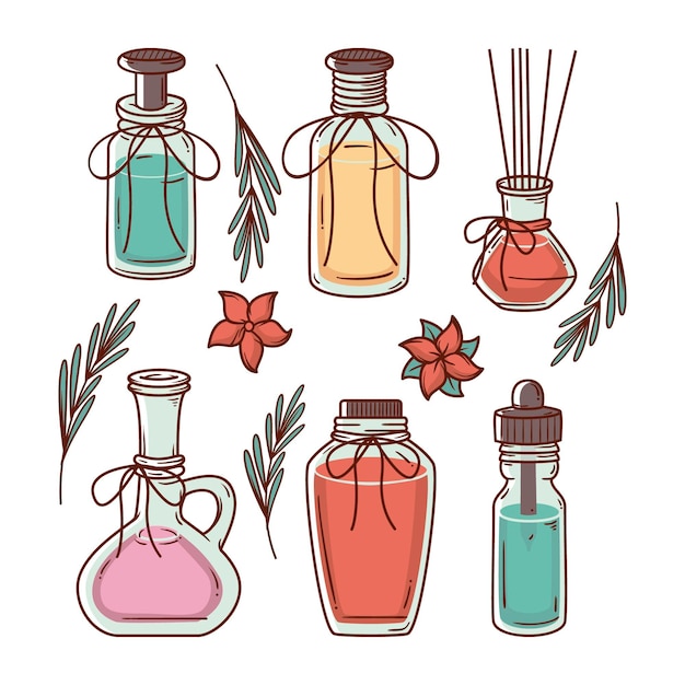 Gratis vector collectie van aromatherapie-elementen in plat ontwerp