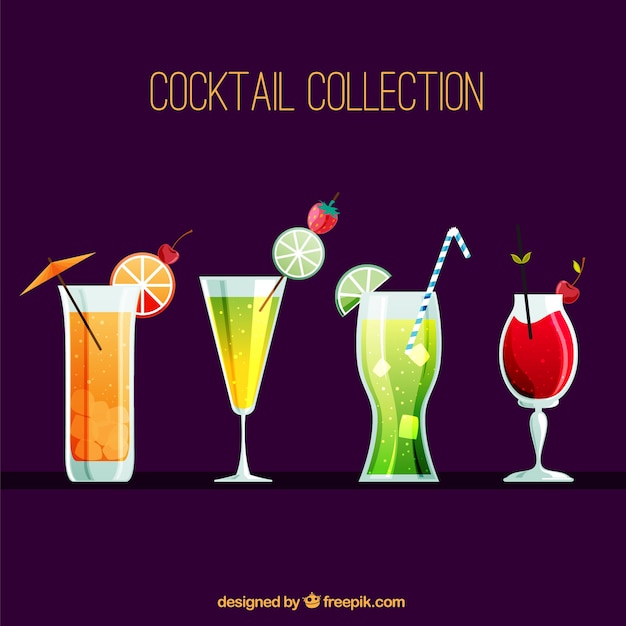 Gratis vector collectie van cocktails in vlakke vormgeving