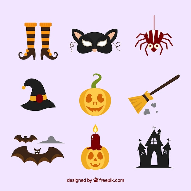 Gratis vector collectie van halloween element in plat ontwerp