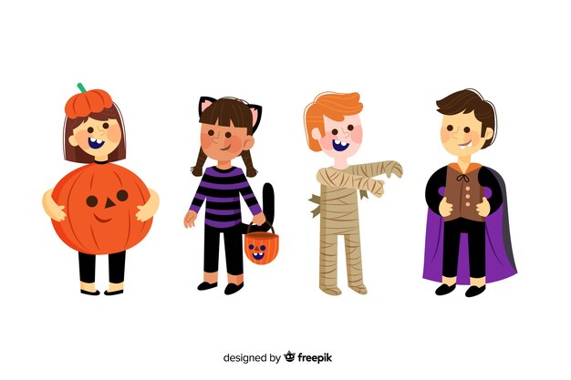 Collectie van halloween kind op platte ontwerp