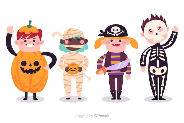 Gratis vector collectie van halloween kinderen in kostuums