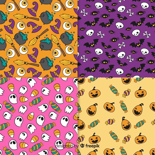 Gratis vector collectie van hand getrokken halloween patroon