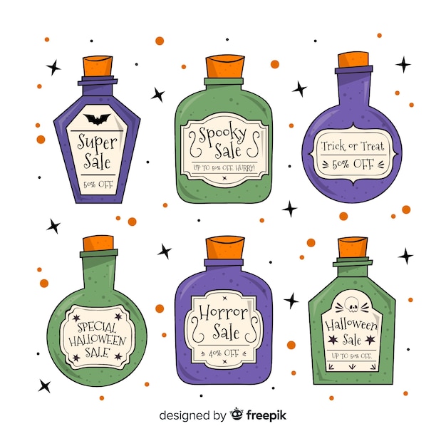 Gratis vector collectie van hand getrokken halloween verkoop label