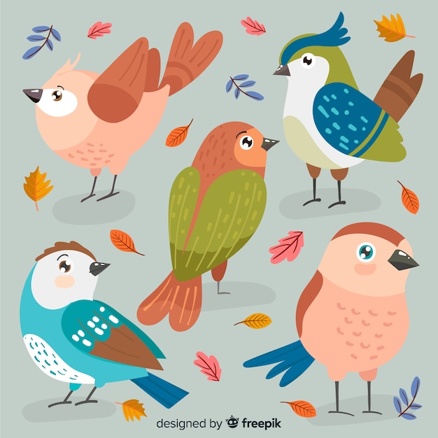 Gratis vector collectie van hand getrokken herfst vogels