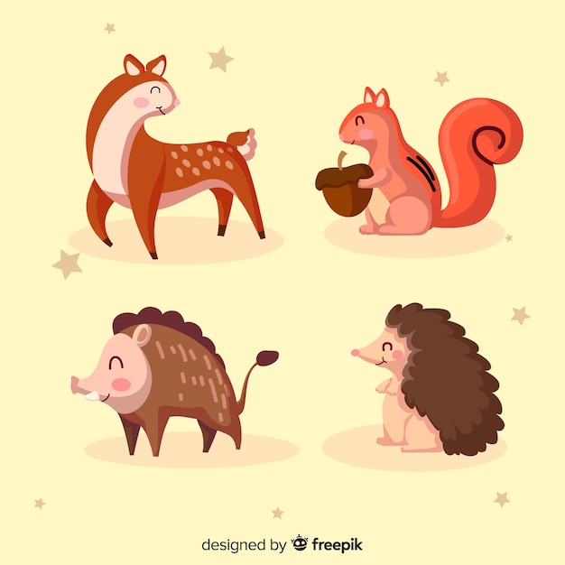 Gratis vector collectie van herfst bos dieren plat ontwerp