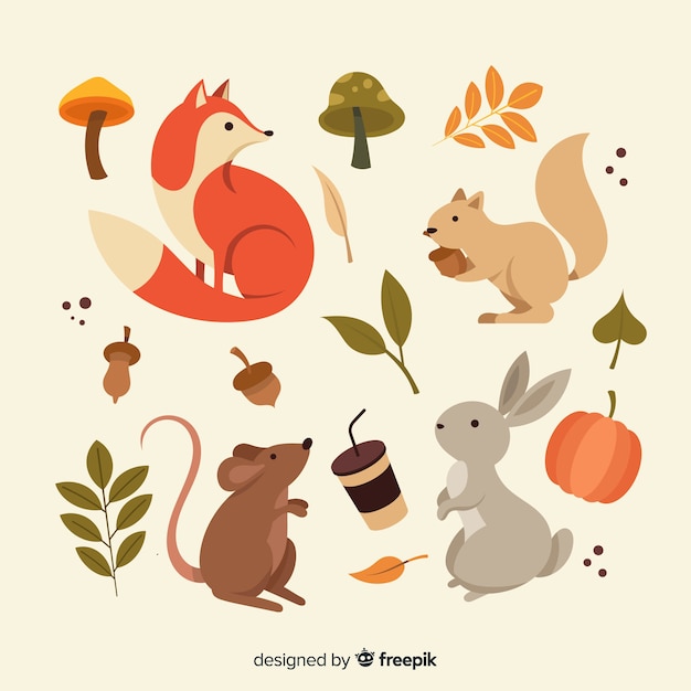 Collectie van herfst bos dieren plat ontwerp