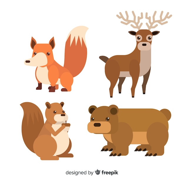 Gratis vector collectie van herfst bos dieren plat ontwerp