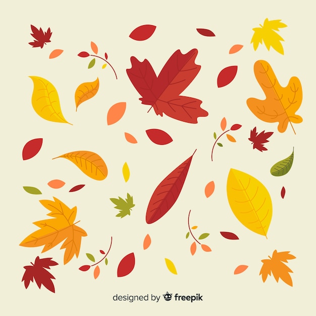 Gratis vector collectie van herfstbladeren plat ontwerp