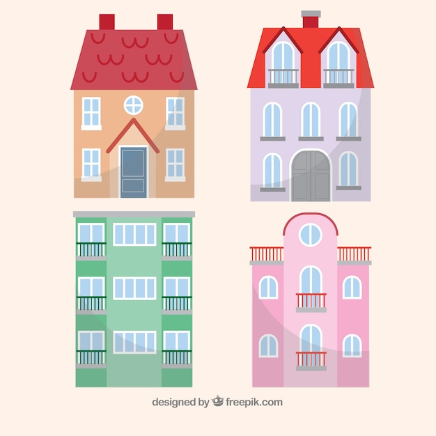 Collectie van huizen in pastel kleuren