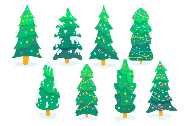 Gratis vector collectie van kerstboom in platte ontwerp