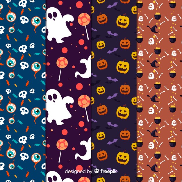 Collectie van platte halloween patroon