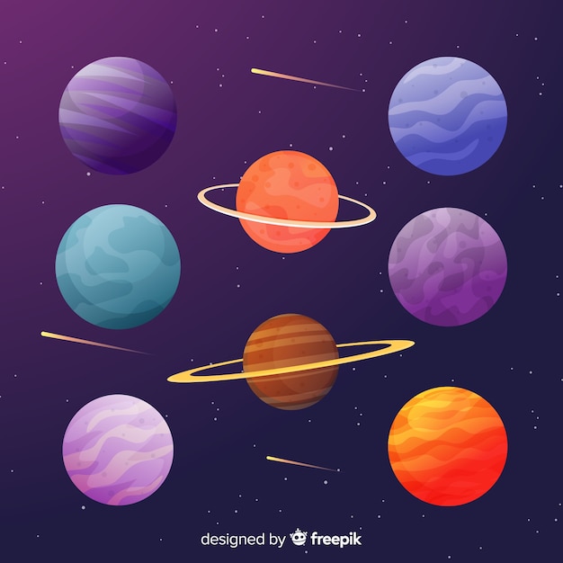 Collectie van platte kleurrijke planeten