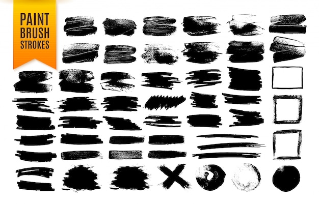 Collectie van zwarte verf penseelstreken, grunge effect elementen.