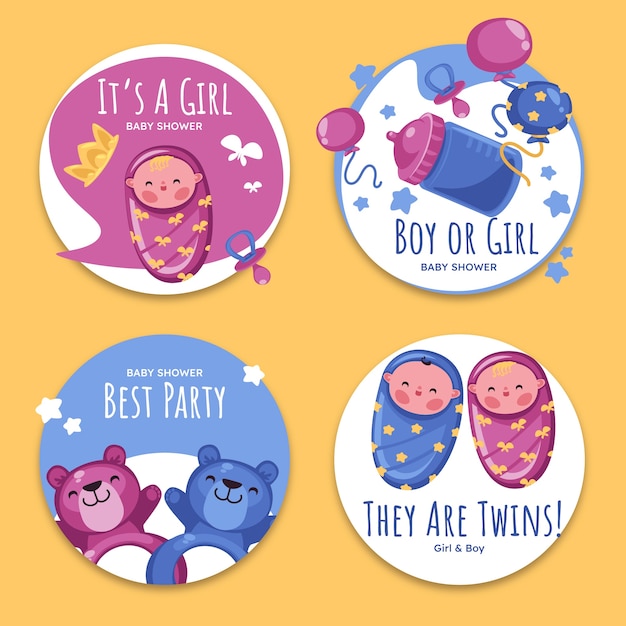 Gratis vector collectie voor feestlabels voor babyshowers