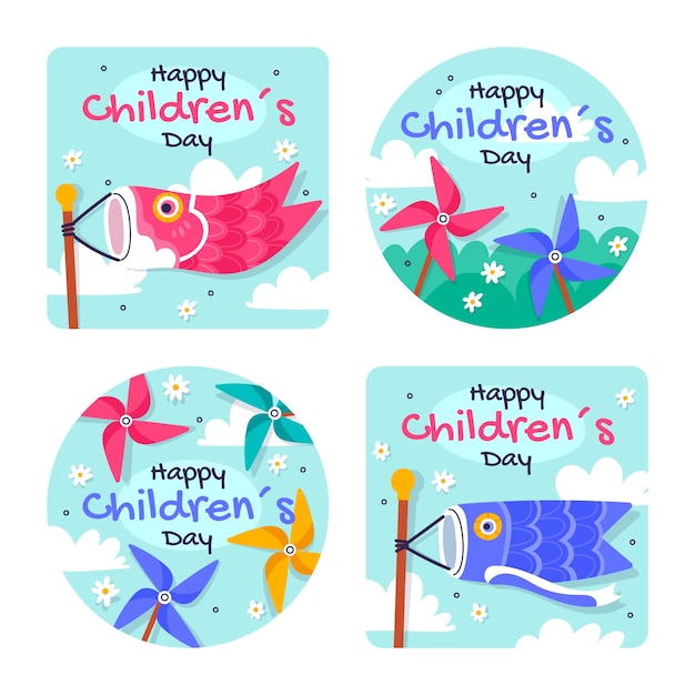 Gratis vector collectie voor platte kinderdaglabels