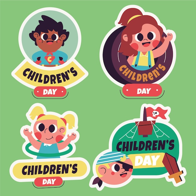 Gratis vector collectie voor platte kinderdaglabels