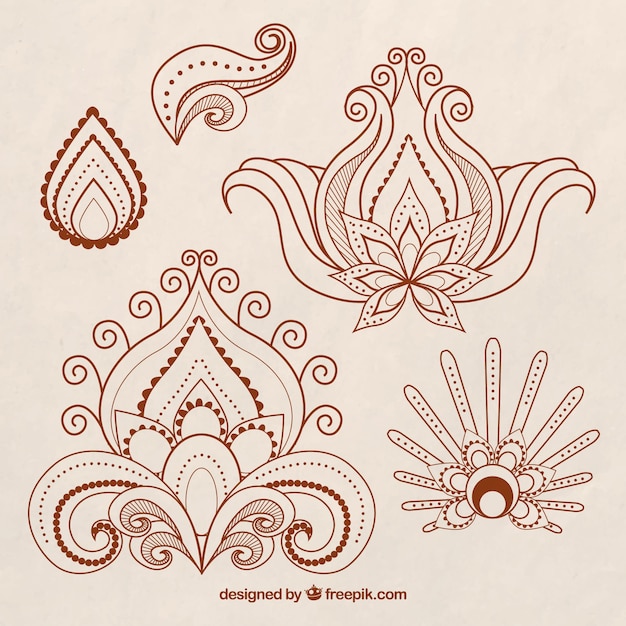 Gratis vector collection henna tattoos, floral stijl