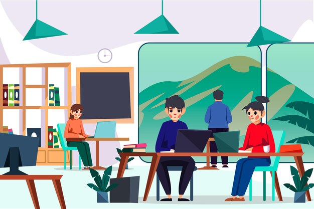 Collega's die digitale apparaten gebruiken op coworking-ruimte