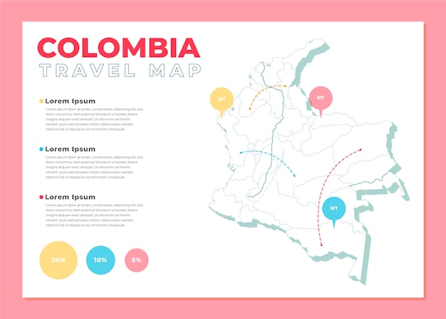 Gratis vector colombia kaart infographic in plat ontwerp
