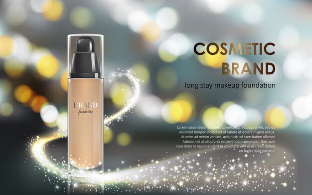 Colorstay make-up in elegante verpakking grijze achtergrond met een bokeh effect en een stroom van sprankelende stof
