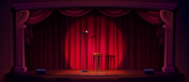 Comedy show podium met microfoon en kruk