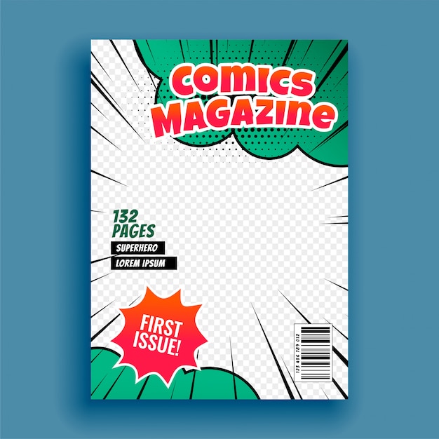 Gratis vector comic magazine boek voorbladsjabloon