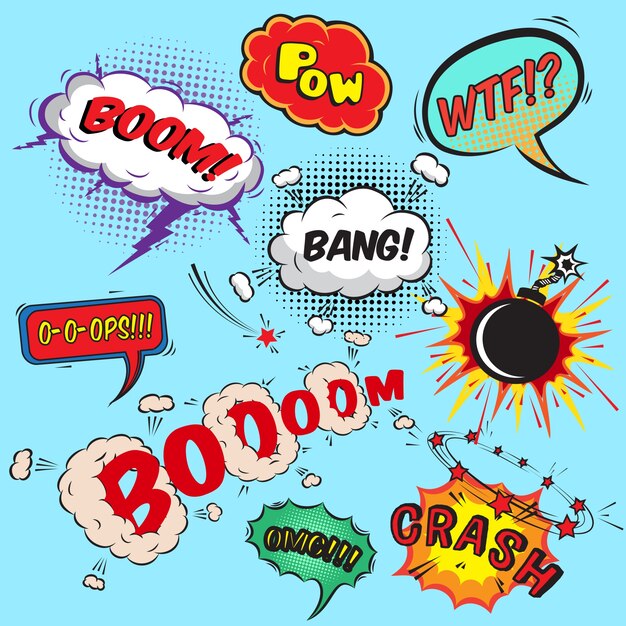 Comic speech bubbles design elementen collectie geïsoleerde vector illustratie